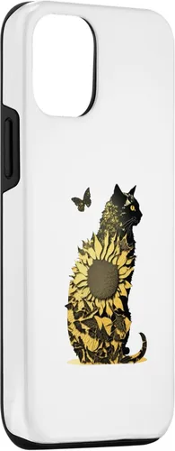 Vista 3 de Funda de arte con combinación de girasol y gato negro para iPhone 15