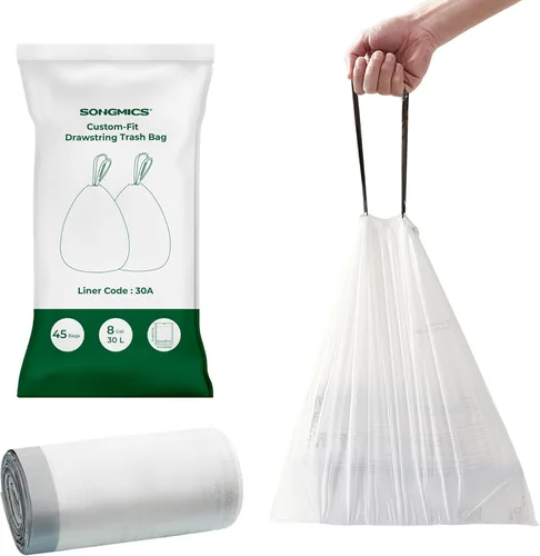 Vista 8 de SONGMICS Bolsas de basura para botes de basura de 2.6 galones (10 litros), bolsas de basura con cordón para cocina, preseparadas, caja