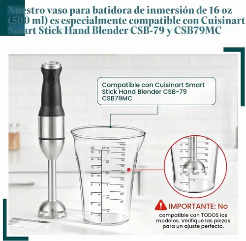 Vista 3 de Feekoon Taza medidora de licuadora de 16 onzas compatible con Cuisinart Smart Stick Hand Blender CSB-79 CSB79MC, accesorios para batidora de vidrio