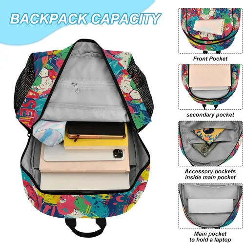 Vista 4 de Fútbol Colorido Deportes Niños Escuela Mochila Niños Mochila Y Fiambrera Set 7-10 mochilas y loncheras escolares para nias