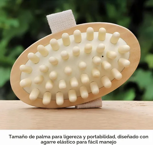 Vista 6 de Paquete de 2 masajeadores anticelulíticos de madera natural, masajeador de mano, cepillo corporal para relajarse, sauna, spa, cabeza, cepillo