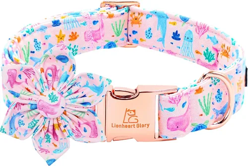 Vista 20 de Collar de perro Lionheart Glory, collar de perro rosa con flor, lindo collar para mascotas con patrón floral ajustable para perros pequeños Rosado