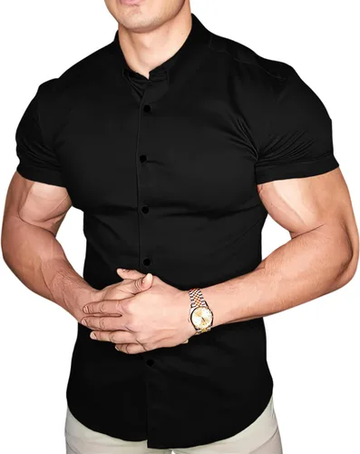 Vista 4 de Casual Men's Muscle Fit Dress Shirts Short Sleeve Athletic Fit Button Down Shirts