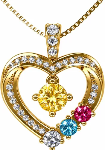 Vista 7 de Central Diamond Center Collar con piedra natal de corazón para madre e hijo con 1-6 piedras preciosas de imitación en plata de ley, oro de 10
