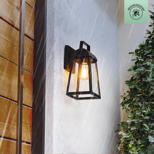 Vista 4 de GLOBE Electric 60000029 Aplique de pared para exteriores de 1 luz, negro mate, pantalla de vidrio transparente, luz de porche, luces de pared