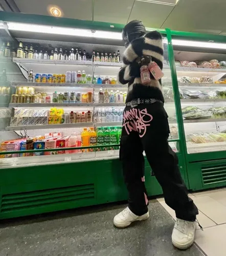Vista 5 de Tcpbgcd Unisex Minus Two Cargo Pantalones de cintura alta holgados Overoles Jeans Retro Hip Hop Rock Loose Joggers Streetwear