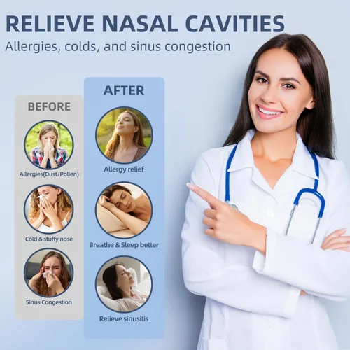 Vista 4 de Sistema de riego nasal, máquina de enjuague sinusal, máquina de enjuague nasal con tanque de agua salada y tanque de recolección de residuos