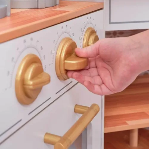 Vista 4 de KidKraft Ultimate - Cocina de esquina de madera con luces y sonidos, teléfono de juego y cortinas, blanco Lazy Susan, cortinas, se adapta a dos