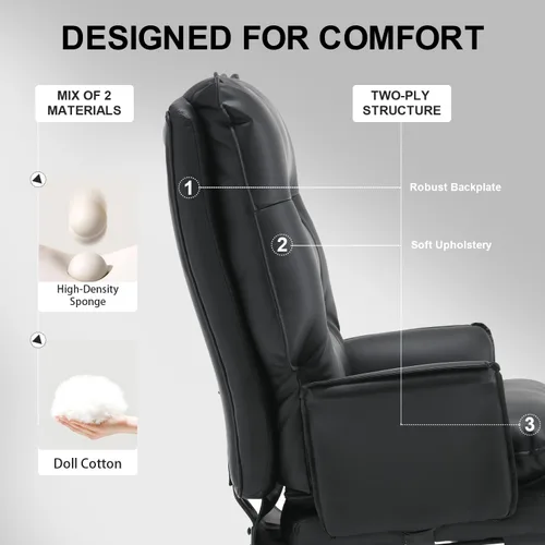Vista 6 de Silla de oficina grande y alta de 400 libras, silla de escritorio ejecutiva reclinable con reposapiés, silla de computadora de cuero resistente