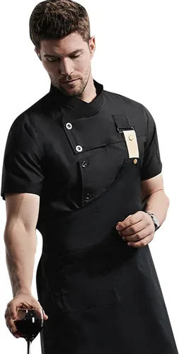 Vista 2 de Set de Uniforme de Chef para Hombre, Chaqueta de Chef con Ventanas Ocultas y Transpirables (Chamarra+Delantal)