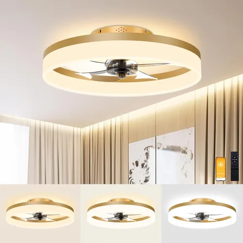 Vista 13 de VOLISUN Ventiladores de techo pequeños de 13 pulgadas con luces y control remoto, ventiladores de techo de perfil bajo con luz, luz de techo LED