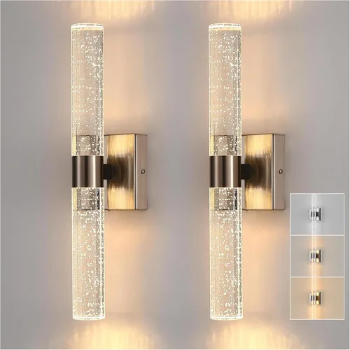 Vista 12 de Juego de 2 apliques de pared para baño con pantalla de vidrio esmerilado Negro