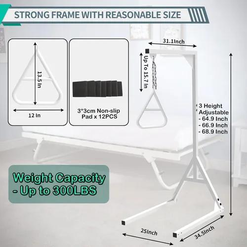 Vista 4 de Trapecio de cama, barra de trapecio para movilidad de cama, trapecio de cama resistente para ancianos y pacientes, barras de trapecio médico que
