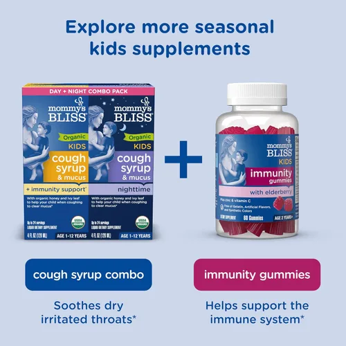 Vista 8 de Mommy's Bliss Jarabe de saúco orgánico y refuerzo de inmunidad con vitaminas, prebióticos y equinácea para niños y adultos de 1 año o más, 3 onzas