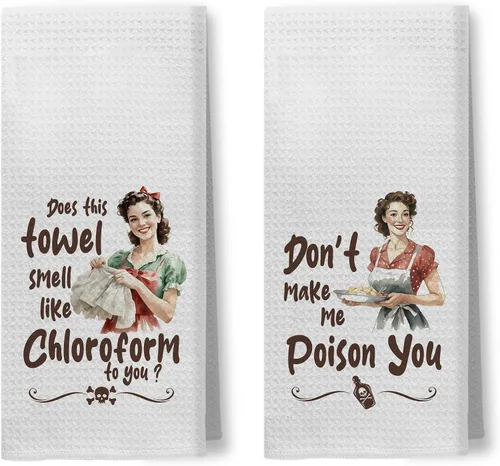 Vista 13 de Toallas de Cocina Divertidas "I'm Fine", Toallas Decorativas de Cocina y Té Estilo Ama de Casa Retro de los 50s, Toallas de Mano de Humor Sarcástico