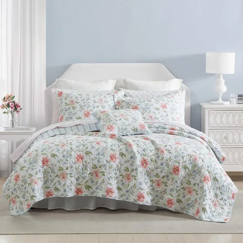 Vista 16 de Laura Ashley - Juego de edredón individual, juego de ropa de cama reversible de algodón con funda de almohada adicional, decoración del hogar