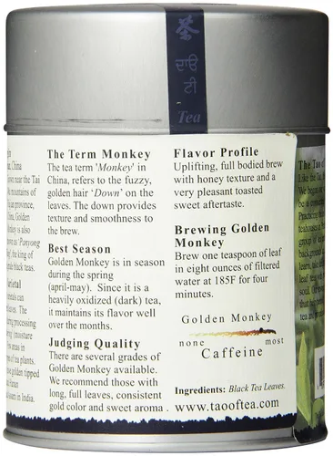 Vista 3 de The Tao of Tea, Té negro Golden Monkey, hoja suelta, lata de 3.5 onzas