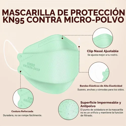Vista 5 de Edith qi Mascarillas KN95 para adultos, 50 unidades, mascarillas Verde