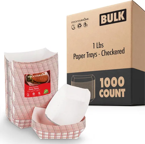 Vista 15 de Botes pequeños de papel para alimentos (paquete de 100) bandejas desechables de 1 libra a cuadros rojos y blancos, botes de comida ecológicos, botes