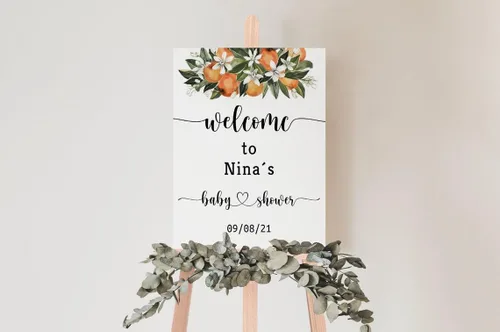 Vista 18 de Cartel de bienvenida de baby shower, cartel de bienvenida editable con texto en inglés "It's a Girl Woodland", letrero de bienvenida de baby shower