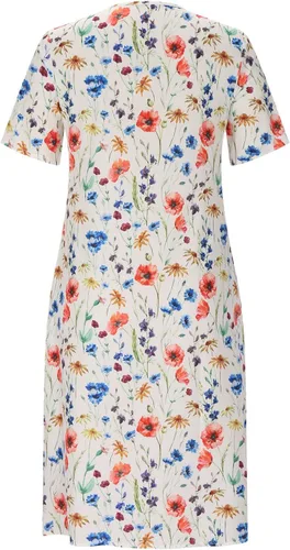Vista 5 de Vestido casual con estampado floral para mujer, vestido de verano con cuello redondo, manga corta, plisado, vestido midi para fiesta en la playa