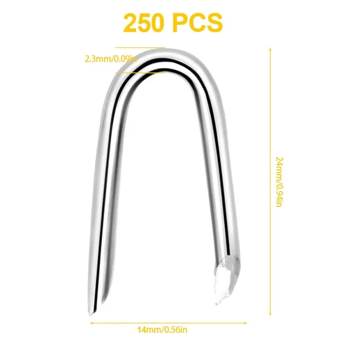 Vista 2 de Therwen Clavos en forma de U para valla de alambre, clavos de acero de 1 pulgada, clavos galvanizados en forma de U para fijar alambre tejido