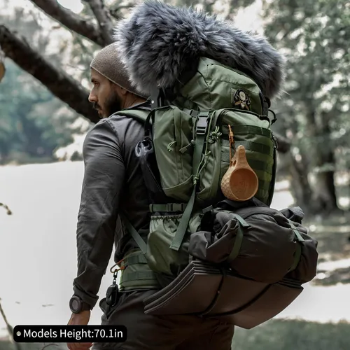 Vista 6 de Mardingtop mochila de 50 L/55 L/60 L/75 L para senderismo, con marco interno, equipo para transportar carga, ligero y modular, con cubierta