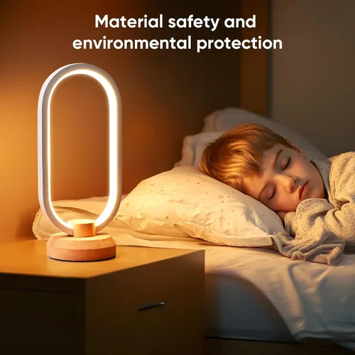 Vista 5 de LONRISWAY Lámpara de escritorio moderna lámpara de mesa de madera LED, luz de noche de noche de noche, iluminación LED regulable, decoración