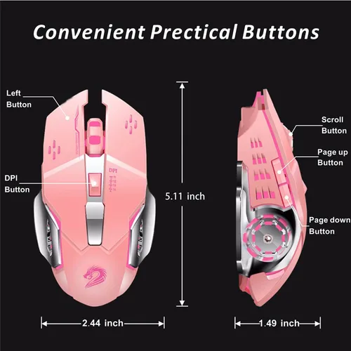 Vista 8 de Uciefy Q85 - Mouse inalámbrico recargable para juegos, mouse de computadora inalámbrico silencioso óptico LED de 2.4 G con 4 luces LED, 3 DPI
