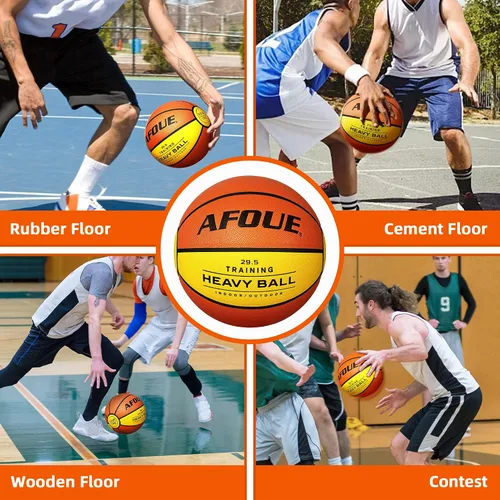 Vista 8 de Quality Faux Leather Heavy Training Basketball 29.5/28.5" Size 7/6 Color de moda amarillo naranja