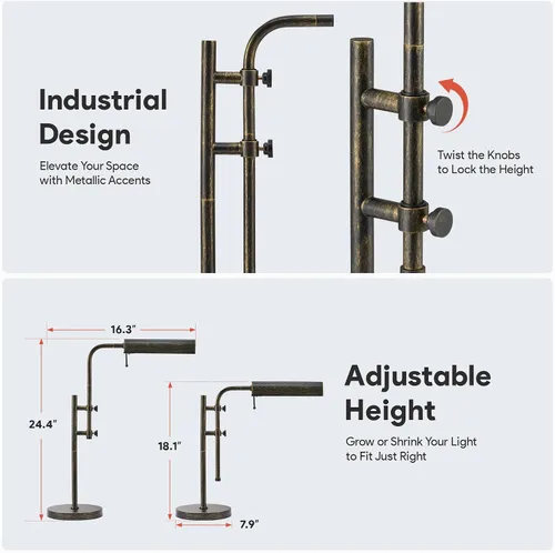 Vista 5 de VONLUCE Lámpara de escritorio rústica, lámpara de mesa de metal de estilo industrial ajustable, lámpara de lectura LED de 3 temperaturas
