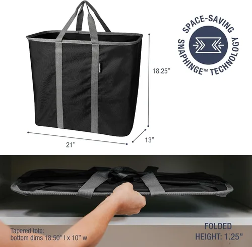 Vista 2 de CleverMade Cesta plegable para ropa sucia – Contenedor organizador de almacenamiento de 64 litros, paquete de 2 unidades color negro medianoche gris