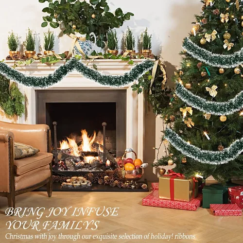 Vista 7 de Guirnalda de Navidad de 23 pies - Decoraciones de oropel metálico con torsión para interiores y exteriores, colgante de techo para Año Nuevo (verde)