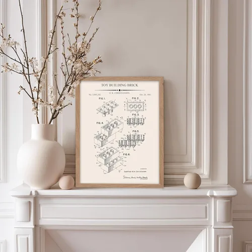 Vista 5 de Monem Art - Póster de 2 piezas con diseño de ladrillos - Estampado de patentes de bloques de construcción - Arte de ladrillos de construcción
