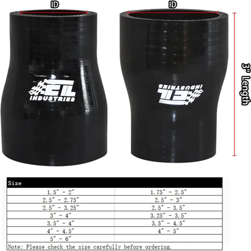 Vista 4 de ID 1.5" a 1.75", Longitud 3" Manguera Acopladora Recta Reductora de Silicona, Tubo Reductor de Admisión Universal Reforzado de 4 Capas Intercooler