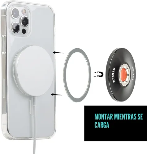 Vista 4 de Nite Ize Steelie Orbiter Plus - Zócalo magnético y anillo de metal - Soporte de salpicadero para coche con montaje magnético - Soporte