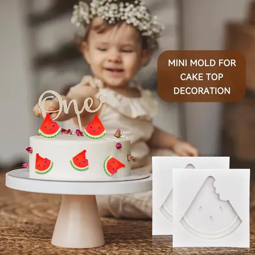 Vista 6 de Moldes de silicona para frutas, molde de chocolate para fondant, 2 piezas, molde de sandía, lindo molde de decoración de tartas, molde de silicona