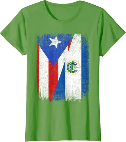 Vista 4 de Camiseta Half Puerto Rico El Salvador Flag Orgullo Salvadoreño Roots