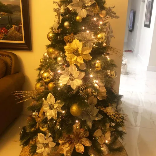 Vista 5 de Paquete de 10 tallos de bayas artificiales doradas con purpurina de 15.7 pulgadas, palitos de Navidad falsos decorativos con purpurina para árbol