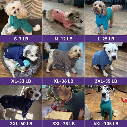 Vista 6 de cyeollo Suéter para perro pequeño, suéteres cálidos de cuello alto para perros pequeños, sudadera tejida para perrito con mangas, suéter de otoño e