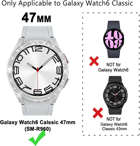 Vista 2 de Funda de reloj 2 en 1 para Samsung Galaxy Watch 6 Classic de 1.850 in (SM-R960), cubierta protectora de policarbonato con anillo bisel de diamantes