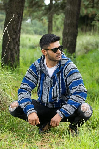Vista 5 de Sacred Handcrafts Chaqueta Jerga mexicana Sudadera Hippie Surf Baja Poncho Ecológico Jersey