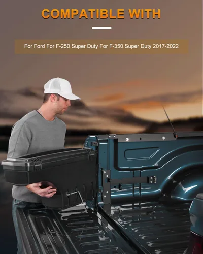 Vista 7 de ROADFAR Caja de almacenamiento de repuesto para caja de camioneta para Ford F-250 Super Duty para F-350 Super Duty 2017-2022 con tapa con cerradura