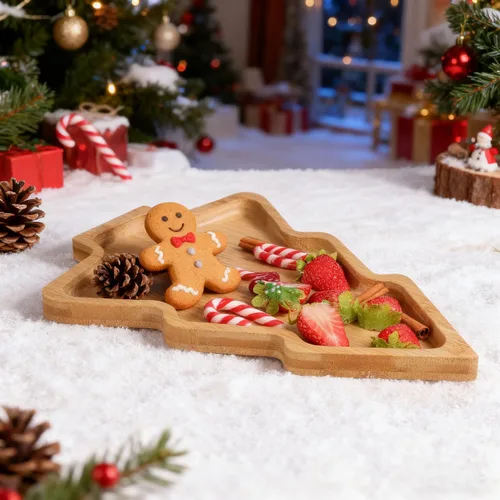 Vista 5 de BESTonZON Tabla de charcutería de árbol de Navidad, platos de plato de árbol de Navidad en forma de tablero de charcutería de madera