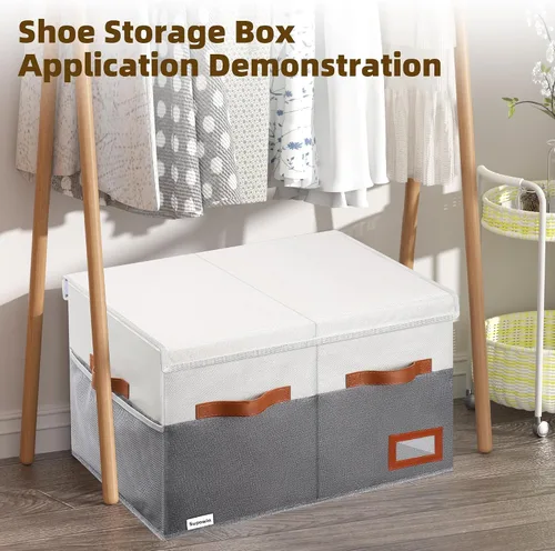 Vista 6 de Supowin Organizador de Zapatos para Armario, Cajas de Almacenamiento de Zapatos Plegables con Tapa y Divisores Ajustables, Contenedores