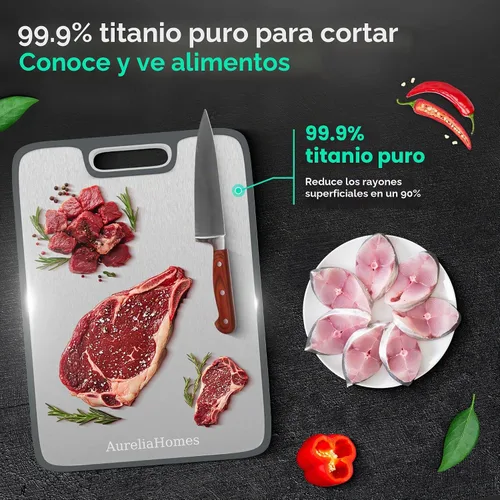 Vista 2 de Tabla de cortar de titanio de 16 x 11 pulgadas, tablas de cortar de doble cara, no tóxicas, tablas de cortar de titanio para cocina, ideal