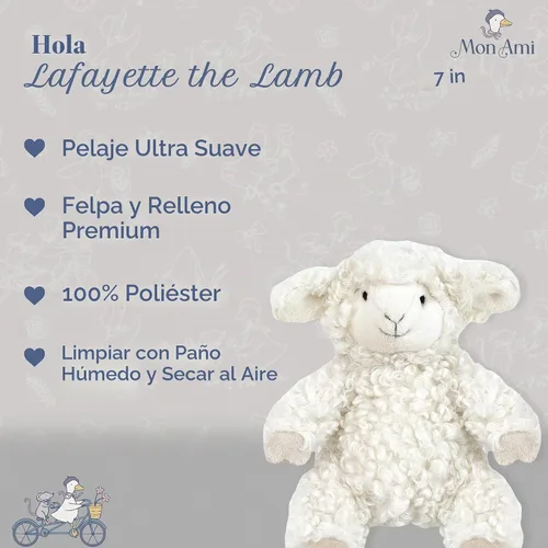 Vista 3 de MON AMI Lafayette - Peluche de cordero de 7 pulgadas, peluche de cordero suave, regalo