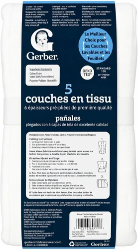Vista 2 de Gerber Pañales de tela prefold de 6 capas, paquete de 5