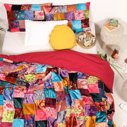 Vista 2 de Treen Art Juego de funda de edredón de terciopelo surtido de 3 piezas, 1 funda de edredón de 120 x 120 pulgadas con cierre de cremallera y 2 fundas