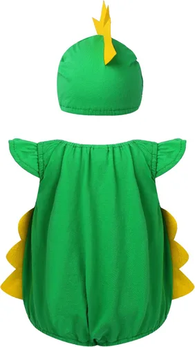 Vista 2 de Hansber - Mono de bebé con diseño de dinosaurio de dibujos animados para bebés y niños, sin mangas, con gorro